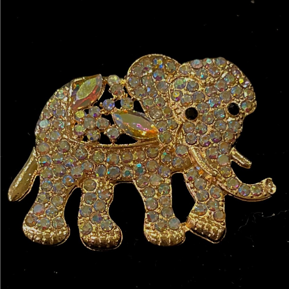 Sparkling Gold Elephant Brooch